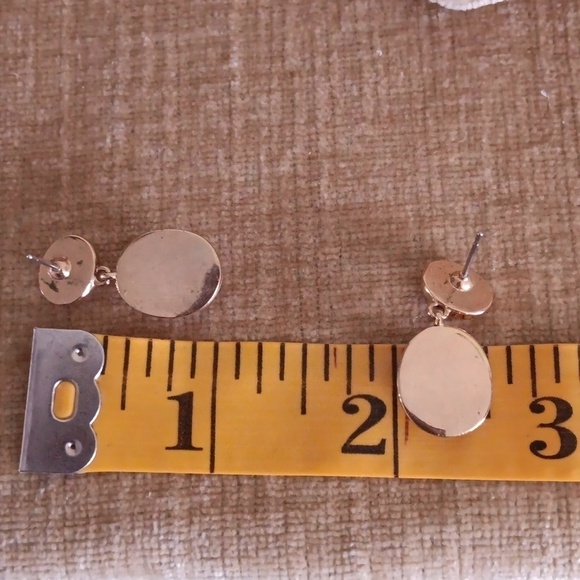 Gold Tone Faux Bezel Set Amber Tear Drop Earrings - Picture 3 of 4